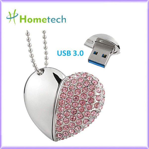 USB 3.0 32GB สร้อยคอคริสตัลหัวใจ USB แฟลชไดรฟ์