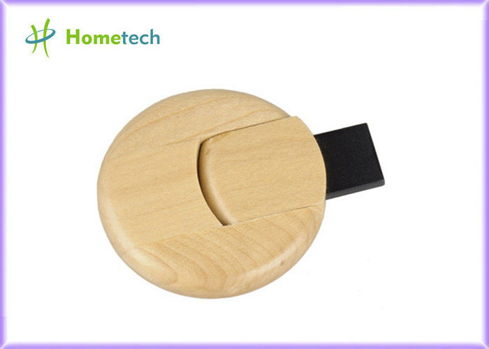 Round shape real capacity Wooden USB Flash Drive , micro wooden thumb drive