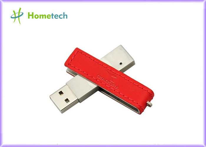 Red Rectangle Leather USB Flash Disk File Transfer with High Speed