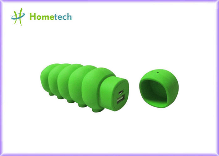 Green Mini Lipstick Power Bank 2600 mAh Soft PVC Cartoon Caterpillars Shaped