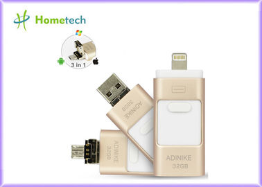 Golden OTG Phone Metal 32GB USB Memory Stick For IPhone / PC , 1 Year Warranty